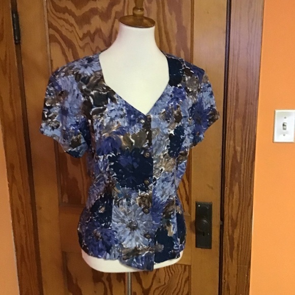 VTG 90s Blue Floral Button Down Top - Picture 9 of 12